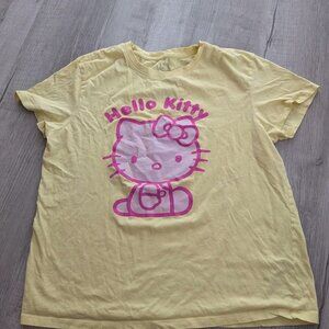 Hello Kitty Womens Ladies Classic Short-Sleeved T-Shirt Yellow Cotton Size Med